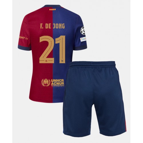 Fotbalové Dres Barcelona Frenkie de Jong #21 Dětské Domácí 2024-25 Krátký Rukáv (+ trenýrky)